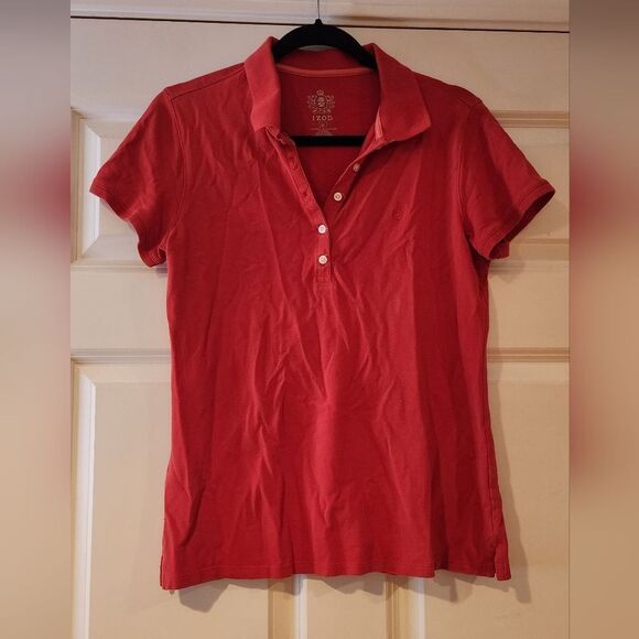 Izod red button front polo t shirt M - Picture 1 of 4